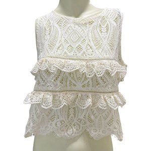 Zara White Sleeveless Ruffled Lace Crop Top (NWT)
